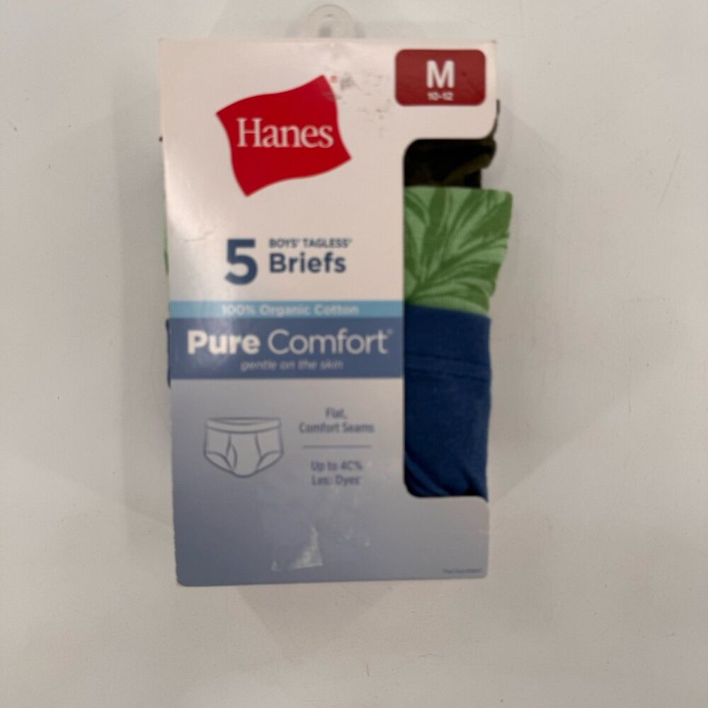 Hanes Ultimate Boys' 5 Tagless Briefs 100% Organic Cotton Pure Comfort M 10-12